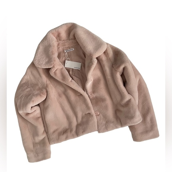 Reformation Hampton Faux Fur Teddy Jacket Cropped Blush Pink M Medium Boxy - Picture 5 of 8